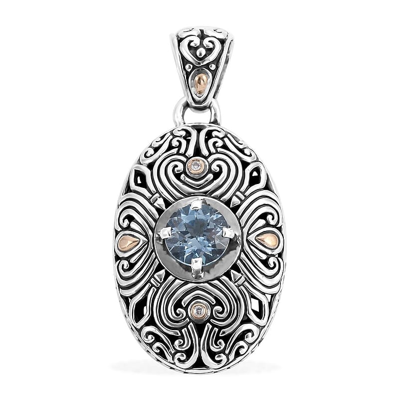 Bali Legacy Sky Blue Topaz and Diamond Pendant in 18K Yellow Gold and Sterling Silver 3.50 ctw