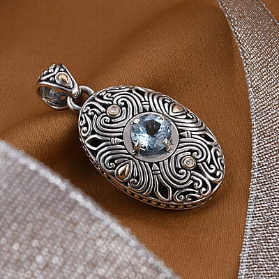 Bali Legacy Sky Blue Topaz and Diamond Pendant in 18K Yellow Gold and Sterling Silver 3.50 ctw