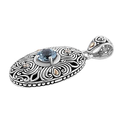 Bali Legacy Sky Blue Topaz and Diamond Pendant in 18K Yellow Gold and Sterling Silver 3.50 ctw
