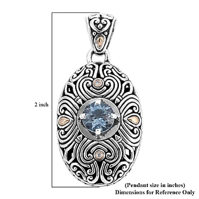 Bali Legacy Sky Blue Topaz and Diamond Pendant in 18K Yellow Gold and Sterling Silver 3.50 ctw
