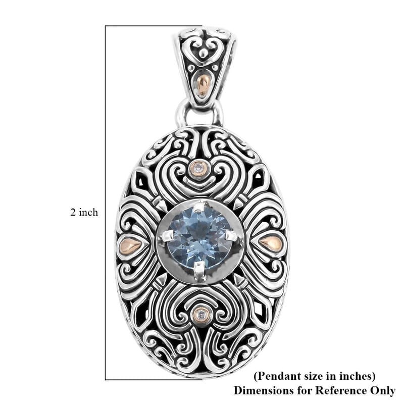 Bali Legacy Sky Blue Topaz and Diamond Pendant in 18K Yellow Gold and Sterling Silver 3.50 ctw