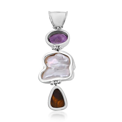 Bali Legacy Mother Of Pearl and Multi Gemstone Pendant in Sterling Silver 5.00 ctw