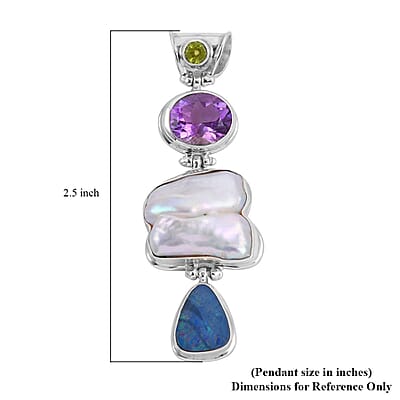 Bali Legacy Mother Of Pearl and Multi Gemstone Pendant in Sterling Silver 5.00 ctw