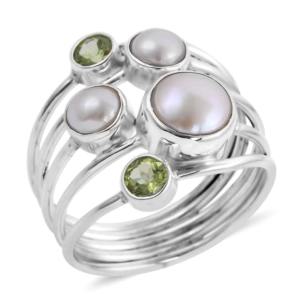 BALI LEGACY White Pearl and Peridot 5 Row Ring in Sterling Silver 0.60 ctw image number 0