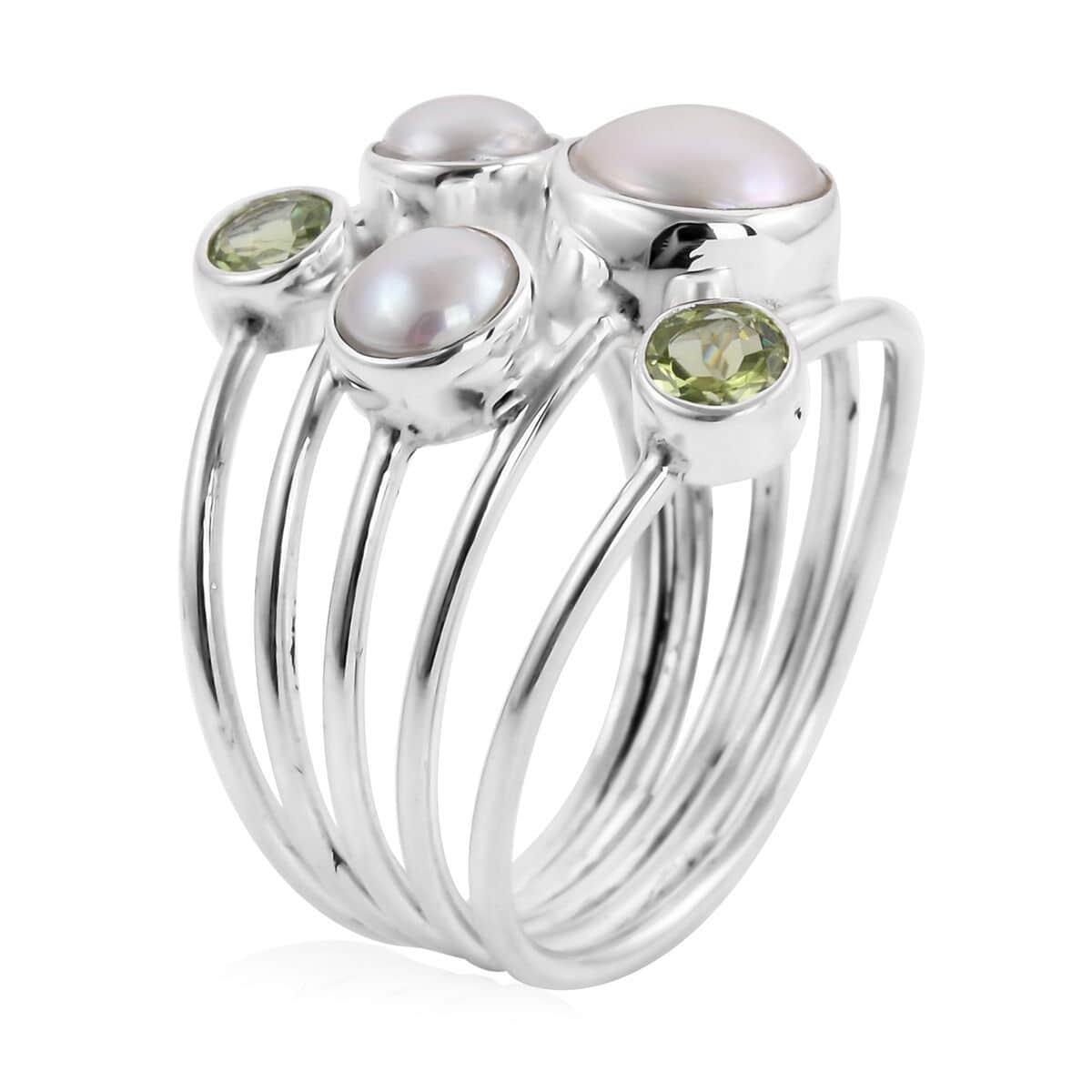 BALI LEGACY White Pearl and Peridot 5 Row Ring in Sterling Silver 0.60 ctw image number 3