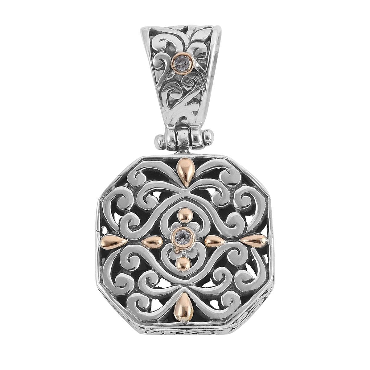 Bali Legacy White Topaz Floral Pendant in 18K Yellow Gold and Sterling Silver 0.06 ctw image number 0