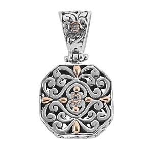 Bali Legacy White Topaz Floral Pendant in 18K Yellow Gold and Sterling Silver 0.06 ctw