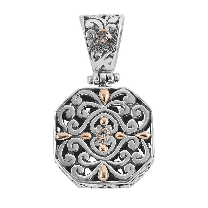 Bali Legacy White Topaz Floral Pendant in 18K Yellow Gold and Sterling Silver 0.06 ctw