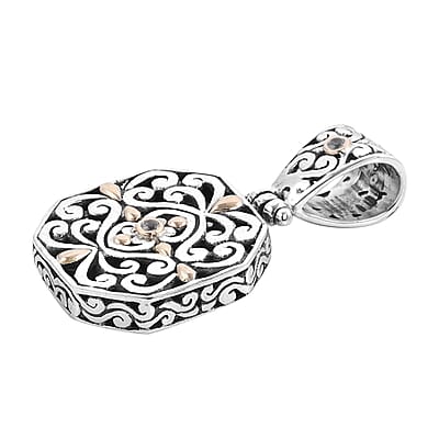 Bali Legacy White Topaz Floral Pendant in 18K Yellow Gold and Sterling Silver 0.06 ctw
