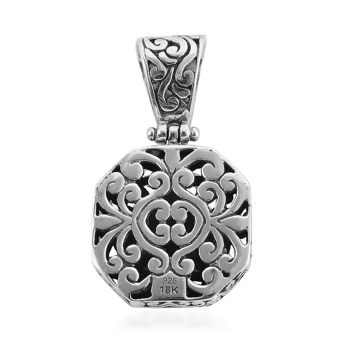 Bali Legacy White Topaz Floral Pendant in 18K Yellow Gold and Sterling Silver 0.06 ctw image number 3