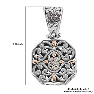 Bali Legacy White Topaz Floral Pendant in 18K Yellow Gold and Sterling Silver 0.06 ctw