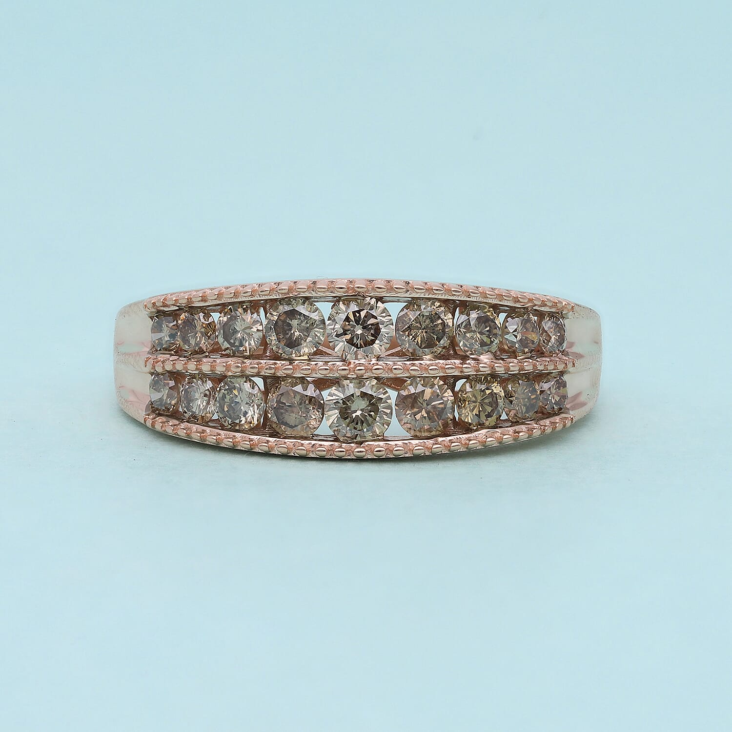 Natural Champagne Diamond Ring in Rhodium and Vermeil Rose Gold Over Sterling Silver (Size 10.0) 1.10 ctw