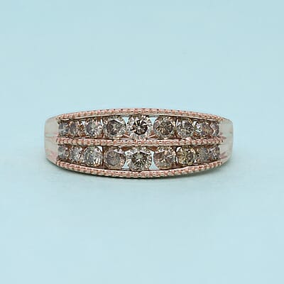 Natural Champagne Diamond Ring in Rhodium and Vermeil Rose Gold Over Sterling Silver (Size 10.0) 1.10 ctw