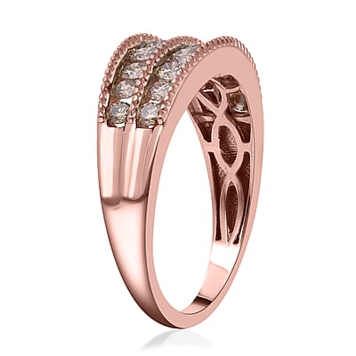 Natural Champagne Diamond Ring in Rhodium and Vermeil Rose Gold Over Sterling Silver (Size 10.0) 1.10 ctw