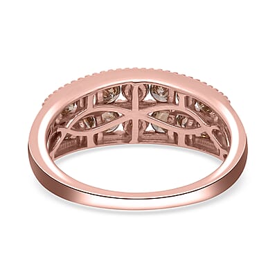 Natural Champagne Diamond Ring in Rhodium and Vermeil Rose Gold Over Sterling Silver (Size 10.0) 1.10 ctw