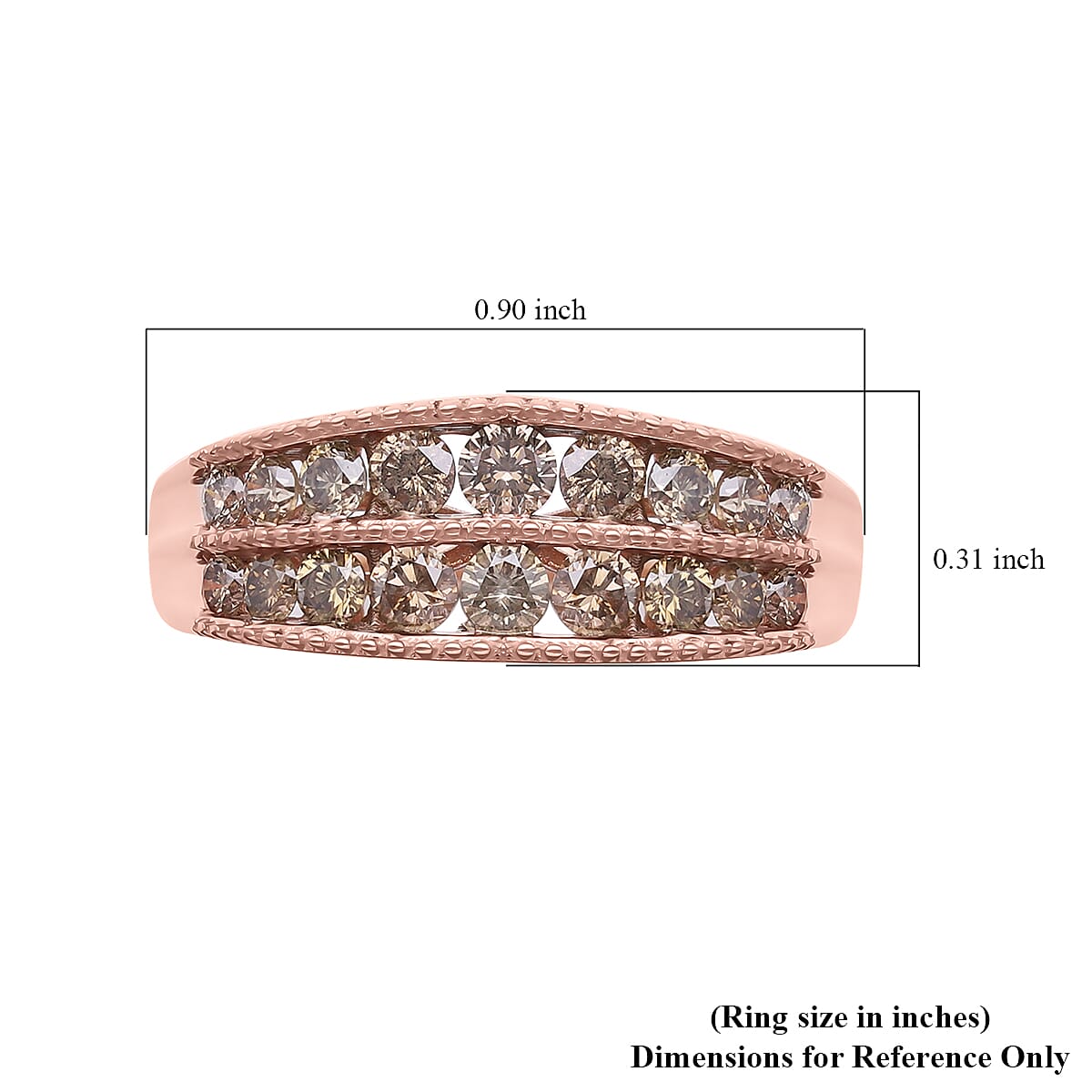 Natural Champagne Diamond Ring in Rhodium and Vermeil Rose Gold Over Sterling Silver (Size 10.0) 1.10 ctw