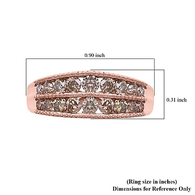 Natural Champagne Diamond Ring in Rhodium and Vermeil Rose Gold Over Sterling Silver (Size 10.0) 1.10 ctw
