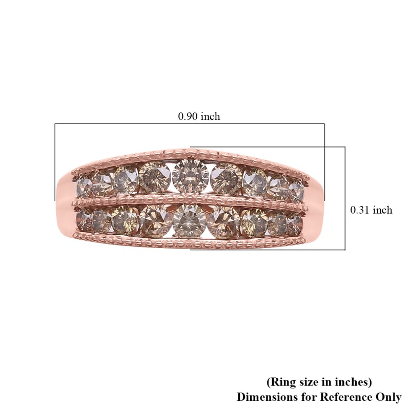 Natural Champagne Diamond Ring in Rhodium and Vermeil Rose Gold Over Sterling Silver (Size 10.0) 1.10 ctw