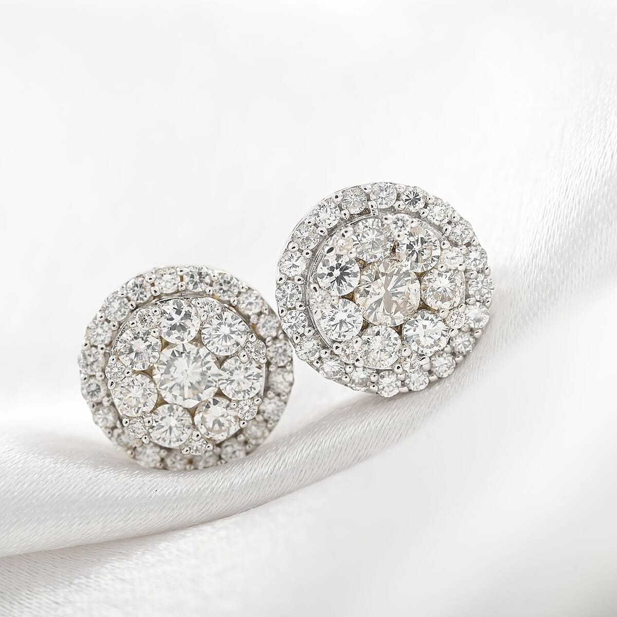 NY Closeout 14K White Gold Diamond Stud Earrings 2.00 ctw image number 1