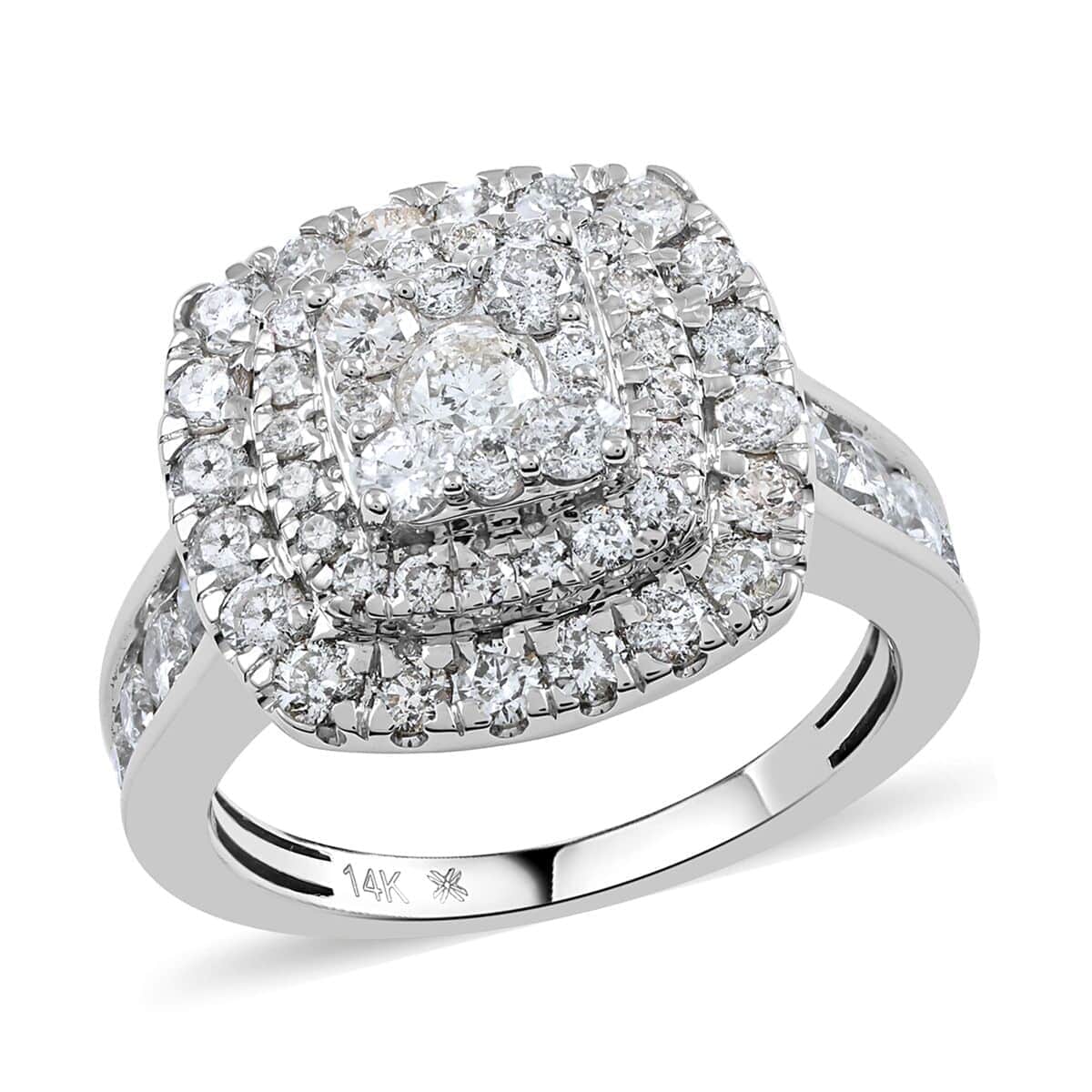 NY Closeout 14K White Gold Diamond Cluster Ring (Size 7.0) 6.14 Grams 2.00 ctw image number 0