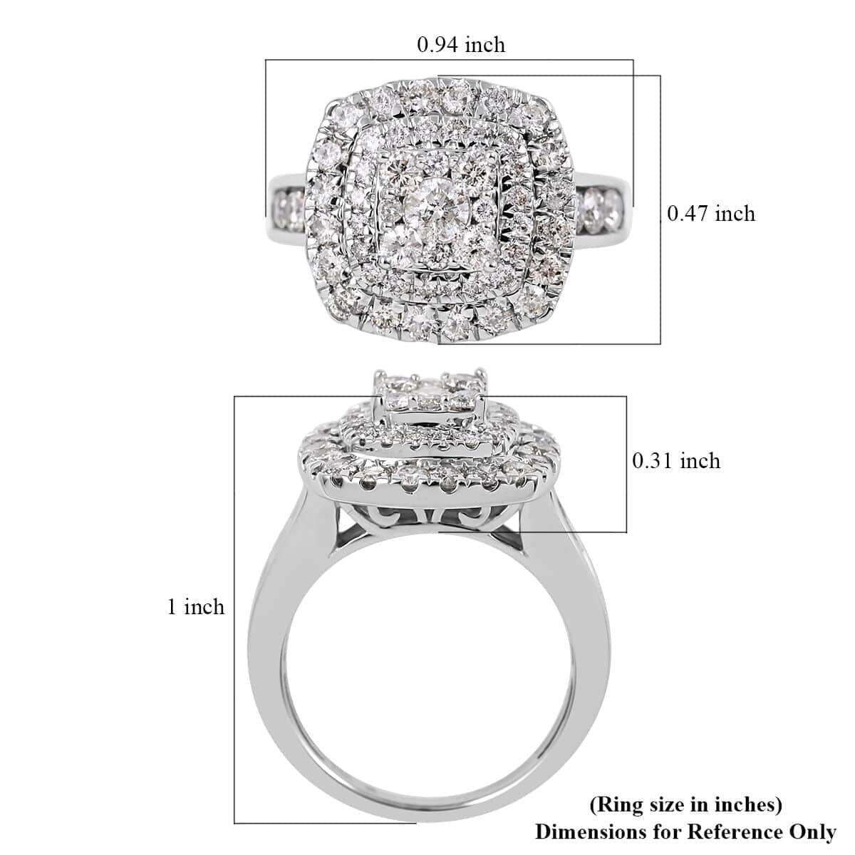 NY Closeout 14K White Gold Diamond Cluster Ring (Size 7.0) 6.14 Grams 2.00 ctw image number 5
