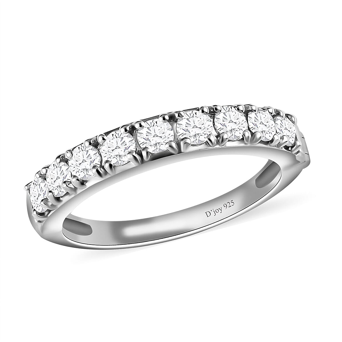 Arthritis-Openable Moissanite Half Eternity Band Ring in Platinum Over Sterling Silver (Size 10.0) 0.90 ctw