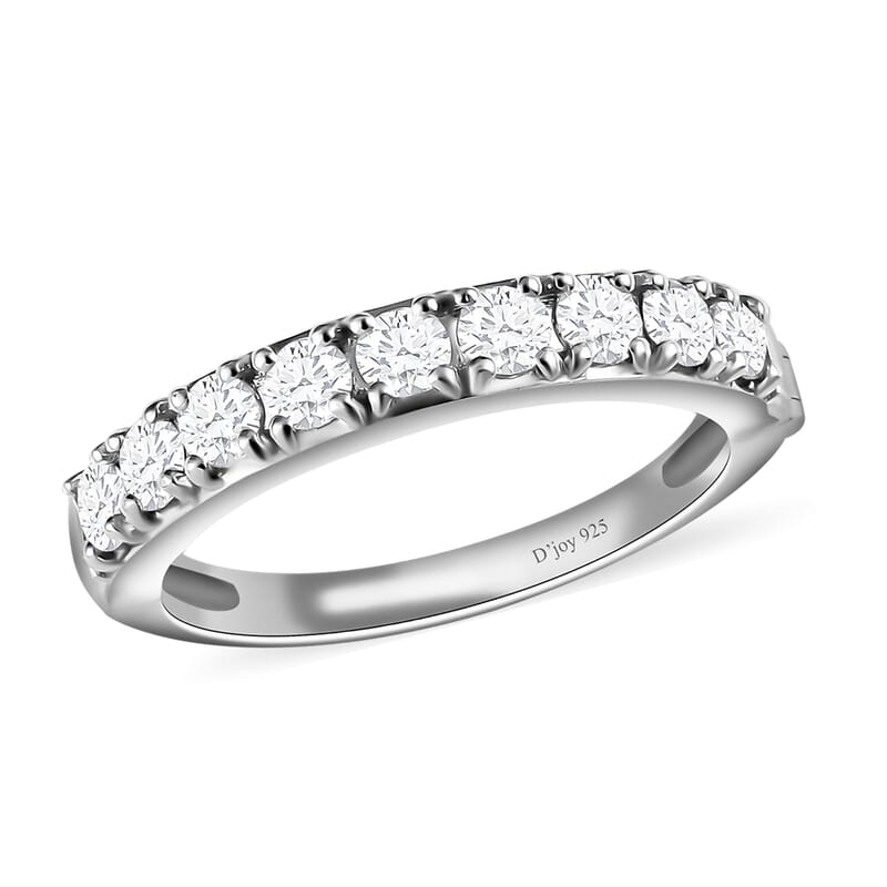 Arthritis-Openable Moissanite Half Eternity Band Ring in Platinum Over Sterling Silver (Size 10.0) 0.90 ctw