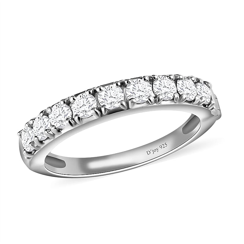 Arthritis-Openable Moissanite Half Eternity Band Ring in Platinum Over Sterling Silver (Size 10.0) 0.90 ctw