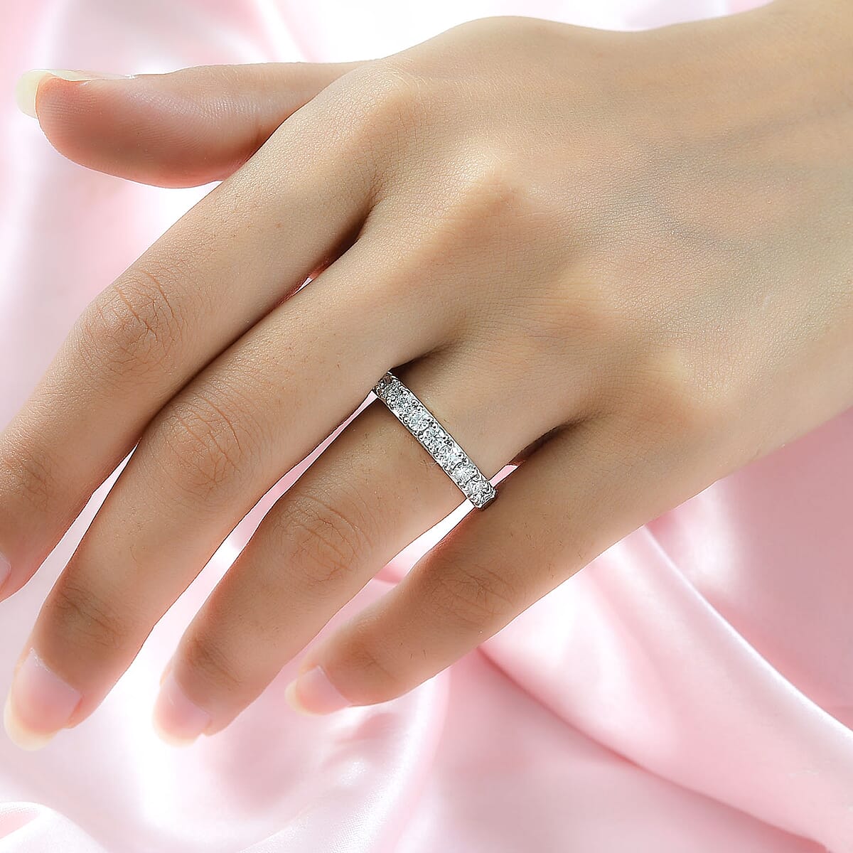 Moissanite Half Eternity Band Ring in Platinum Over Sterling Silver (Size 10.0) 0.90 ctw image number 2