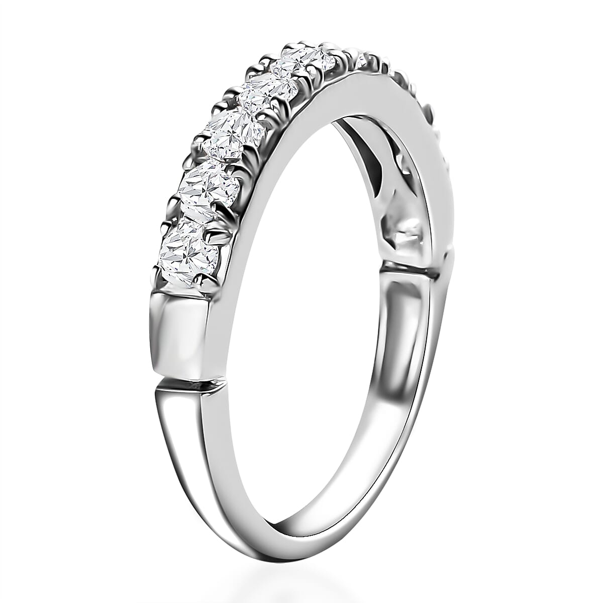 Arthritis-Openable Moissanite Half Eternity Band Ring in Platinum Over Sterling Silver (Size 10.0) 0.90 ctw