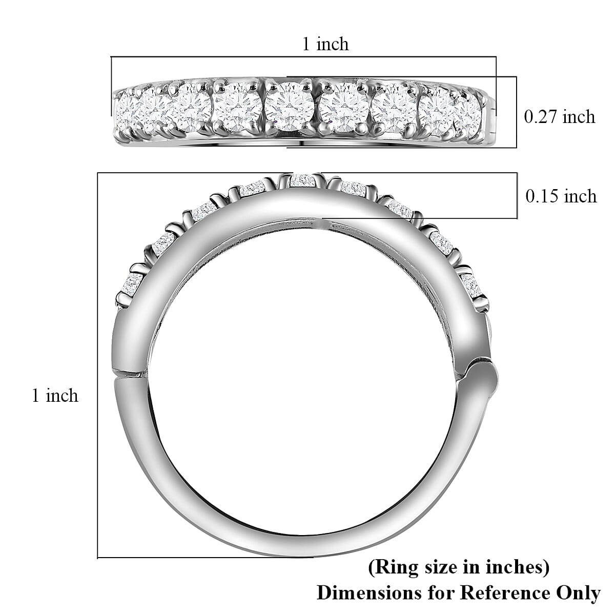 Arthritis-Openable Moissanite Half Eternity Band Ring in Platinum Over Sterling Silver (Size 10.0) 0.90 ctw