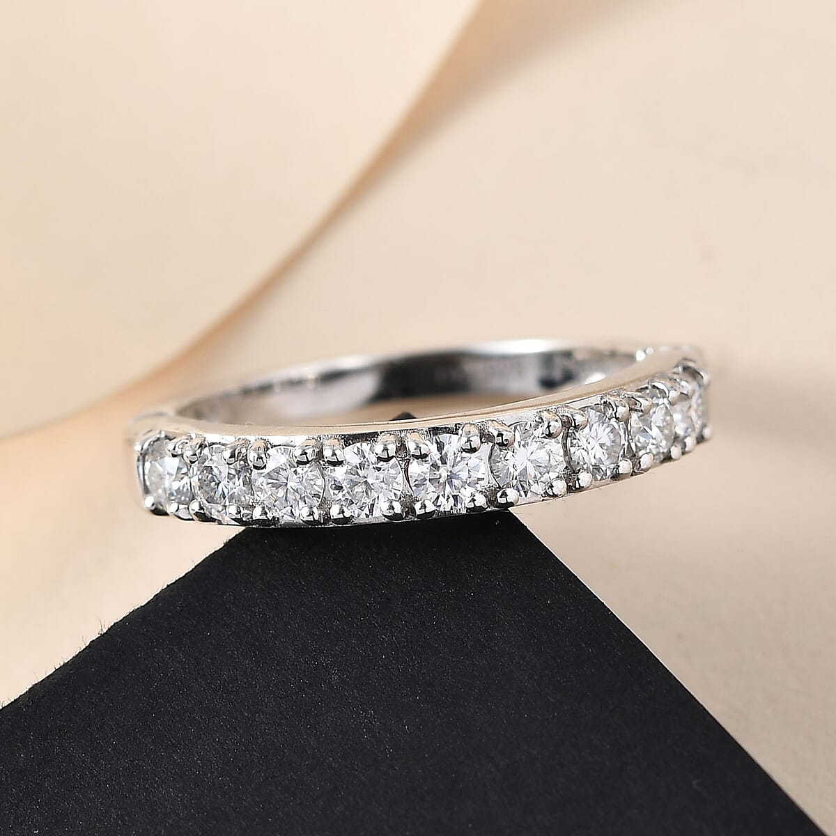 Arthritis-Openable Moissanite Half Eternity Band Ring in Platinum Over Sterling Silver (Size 7.0) 0.90 ctw image number 1