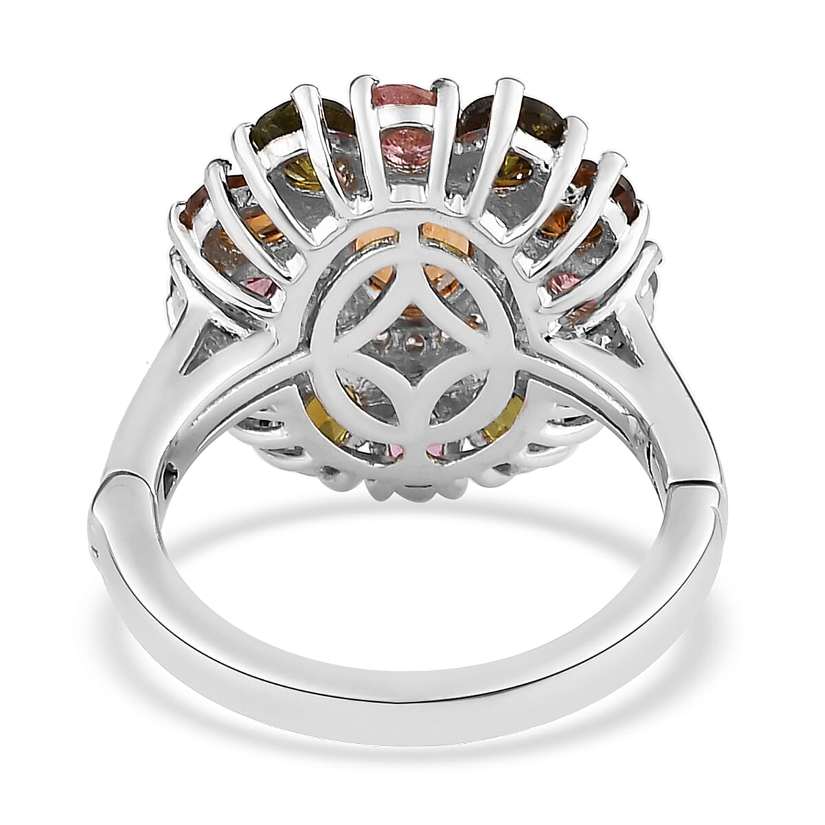 Arthritis-Openable Multi-Tourmaline and Natural White Zircon Floral Ring in Platinum Over Sterling Silver (Size 10.0) 2.90 ctw