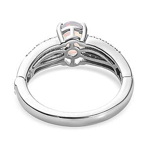 Ethiopian Welo Opal and White Zircon 1.42 ctw Ring in Platinum Over Sterling Silver (Size 11.5)