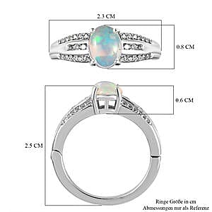 Ethiopian Welo Opal and White Zircon 1.42 ctw Ring in Platinum Over Sterling Silver (Size 11.5)