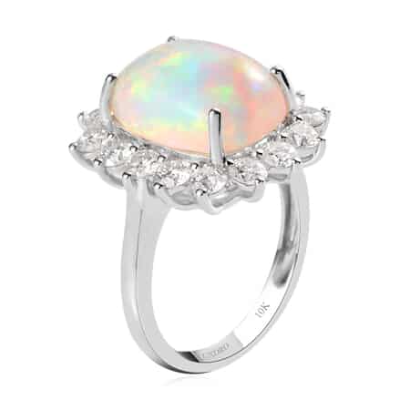 Luxoro 10K White Gold Premium Ethiopian Welo Opal and Moissanite Sunburst Ring (Size 7.0) 6.00 ctw image number 3