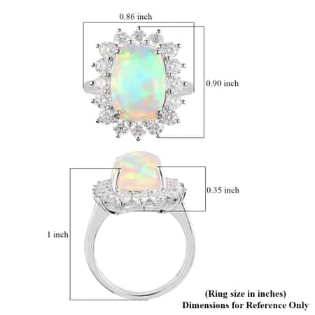 Luxoro 10K White Gold Premium Ethiopian Welo Opal and Moissanite Sunburst Ring (Size 7.0) 6.00 ctw image number 5