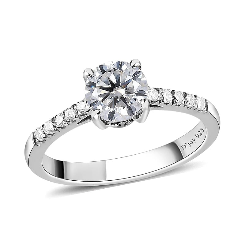 Moissanite Ring in Platinum Over Sterling Silver (Size 7.0) 1.10 ctw