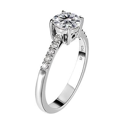 Moissanite Ring in Platinum Over Sterling Silver (Size 7.0) 1.10 ctw