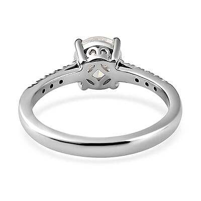 Moissanite Ring in Platinum Over Sterling Silver (Size 7.0) 1.10 ctw