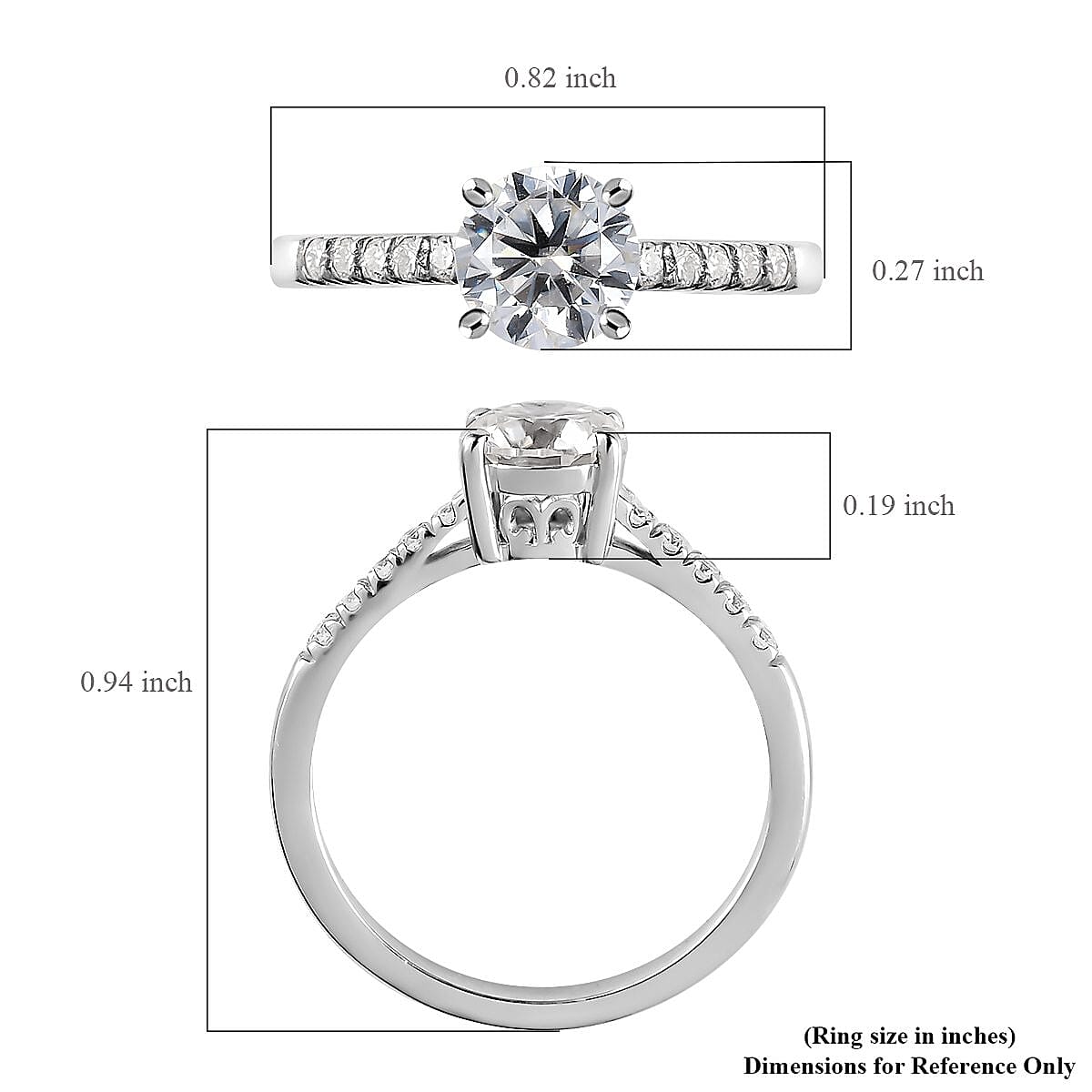 Moissanite Ring in Platinum Over Sterling Silver (Size 7.0) 1.10 ctw