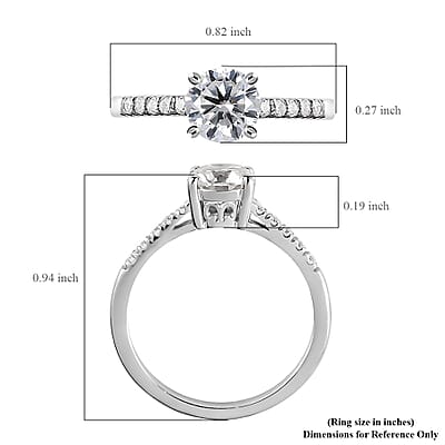 Moissanite Ring in Platinum Over Sterling Silver (Size 7.0) 1.10 ctw
