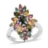 Openable Multi-Tourmaline Floral Spray Ring in Platinum Over Sterling Silver (Size 5.0) 2.10 ctw image number 0