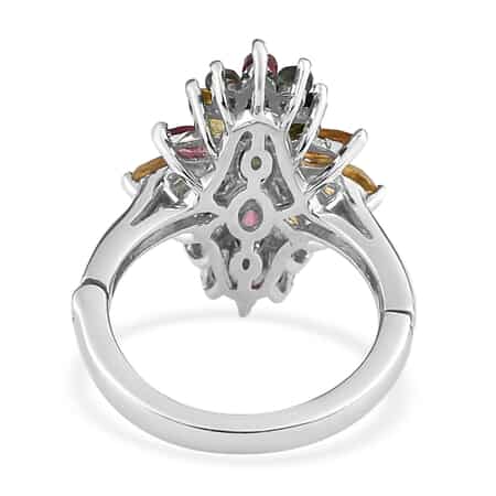 Openable Multi-Tourmaline Floral Spray Ring in Platinum Over Sterling Silver (Size 5.0) 2.10 ctw image number 4