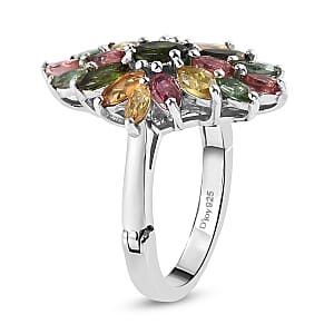Openable Multi-Tourmaline Floral Spray Ring in Platinum Over Sterling Silver (Size 8.0) 2.10 ctw