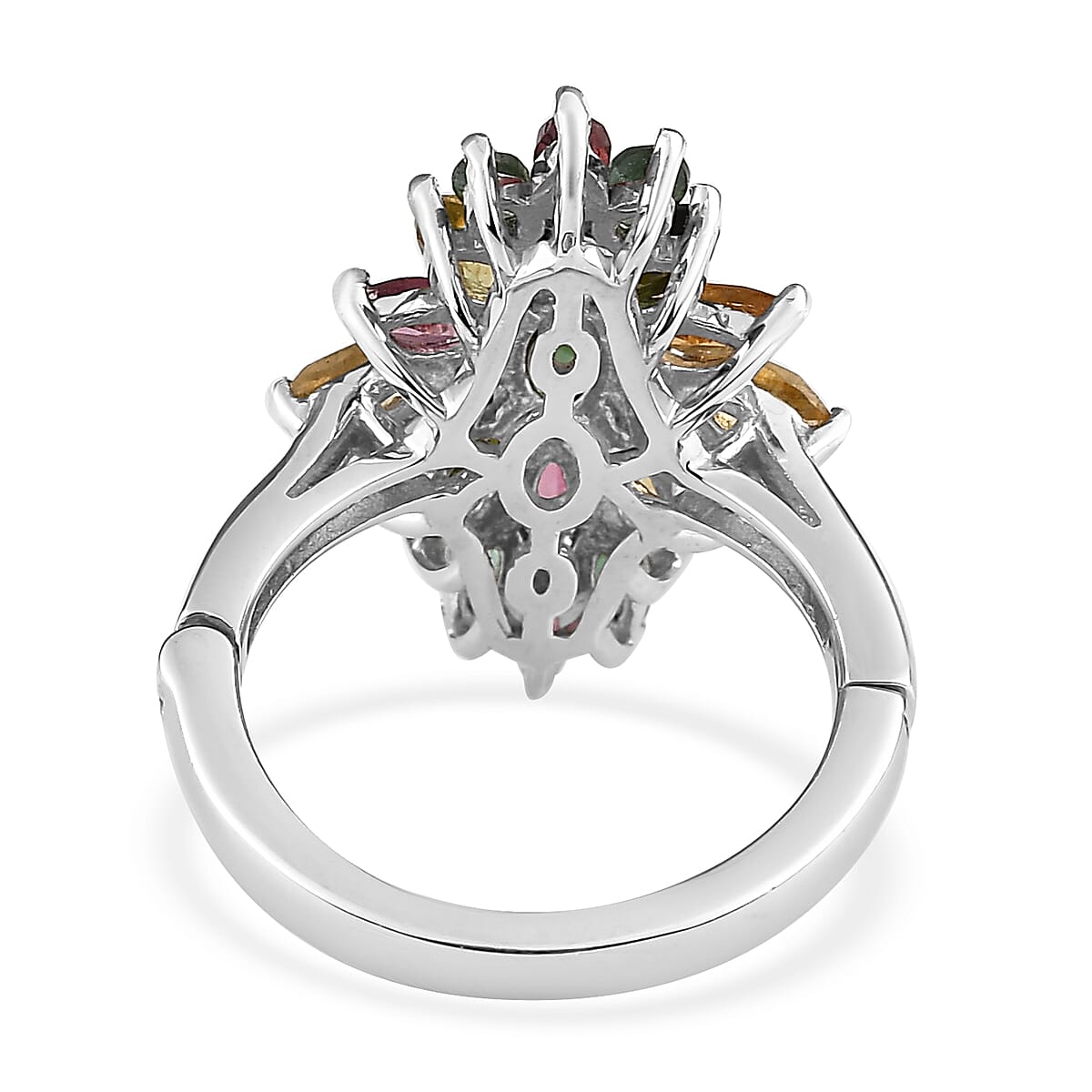 Openable Multi-Tourmaline Floral Spray Ring in Platinum Over Sterling Silver (Size 8.0) 2.10 ctw image number 4