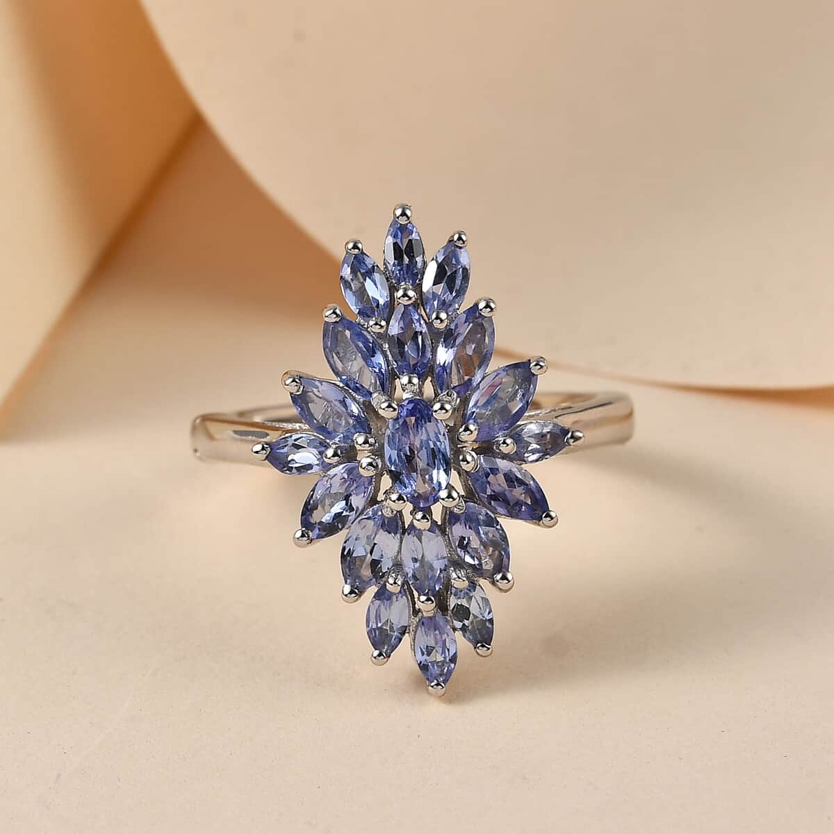 Openable Tanzanite Floral Spray Ring in Platinum Over Sterling Silver (Size 6.0) 2.10 ctw image number 1