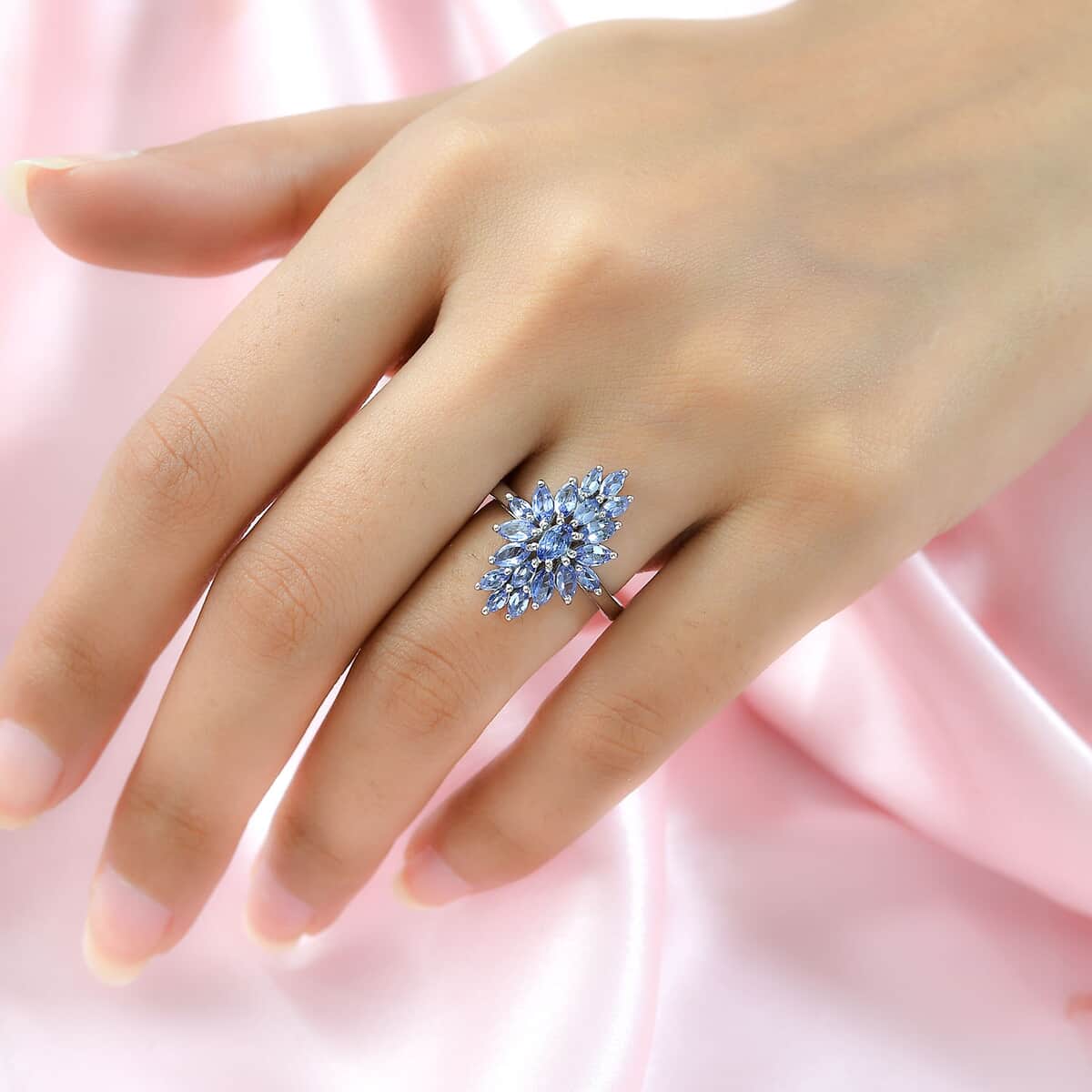 Openable Tanzanite Floral Spray Ring in Platinum Over Sterling Silver (Size 6.0) 2.10 ctw image number 2