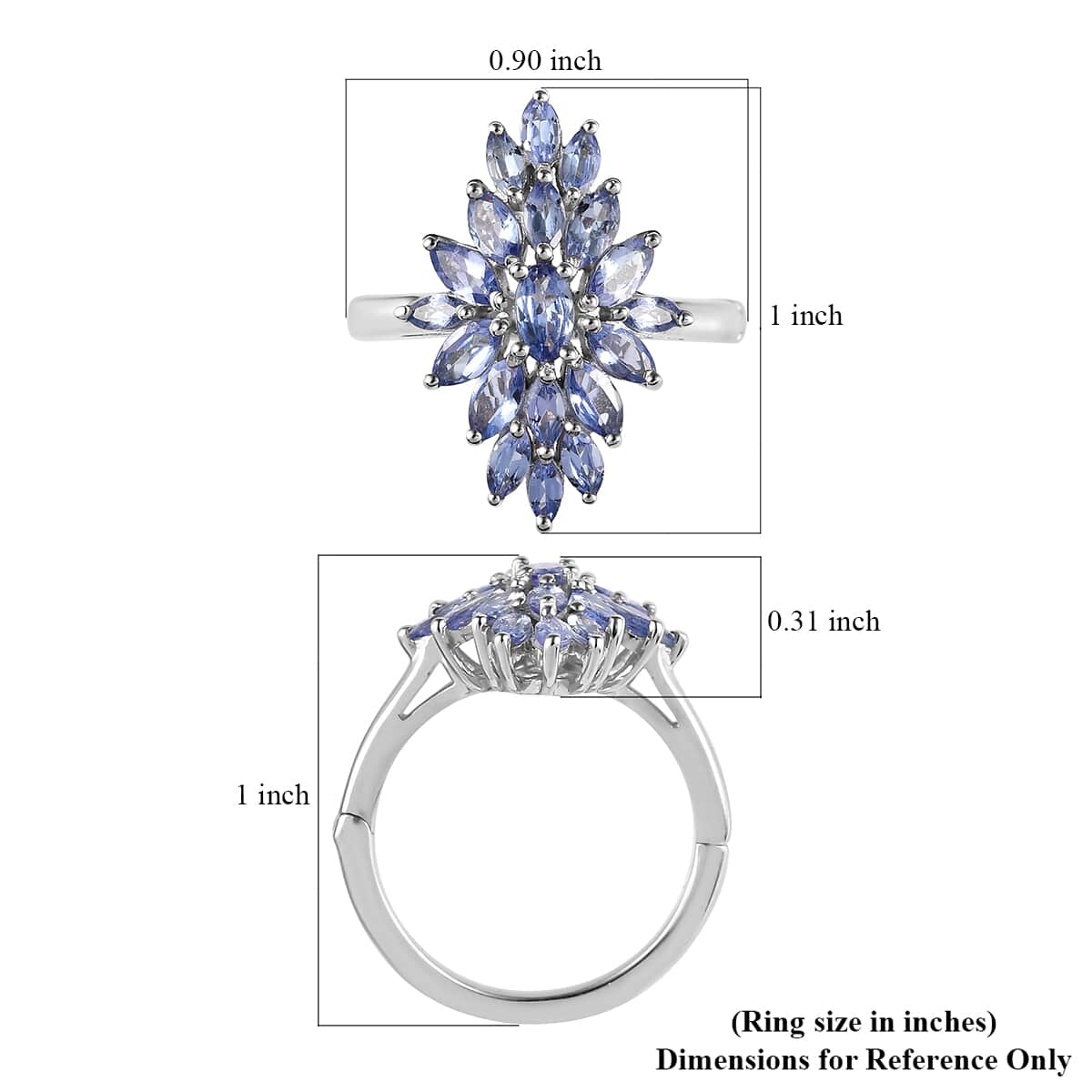 Openable Tanzanite Floral Spray Ring in Platinum Over Sterling Silver (Size 6.0) 2.10 ctw image number 5
