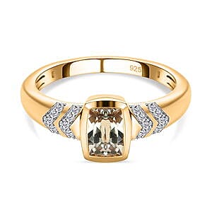 Turkizite and White Zircon 1.35 ctw Ring in Vermeil Yellow Gold Over Sterling Silver (Size 9)